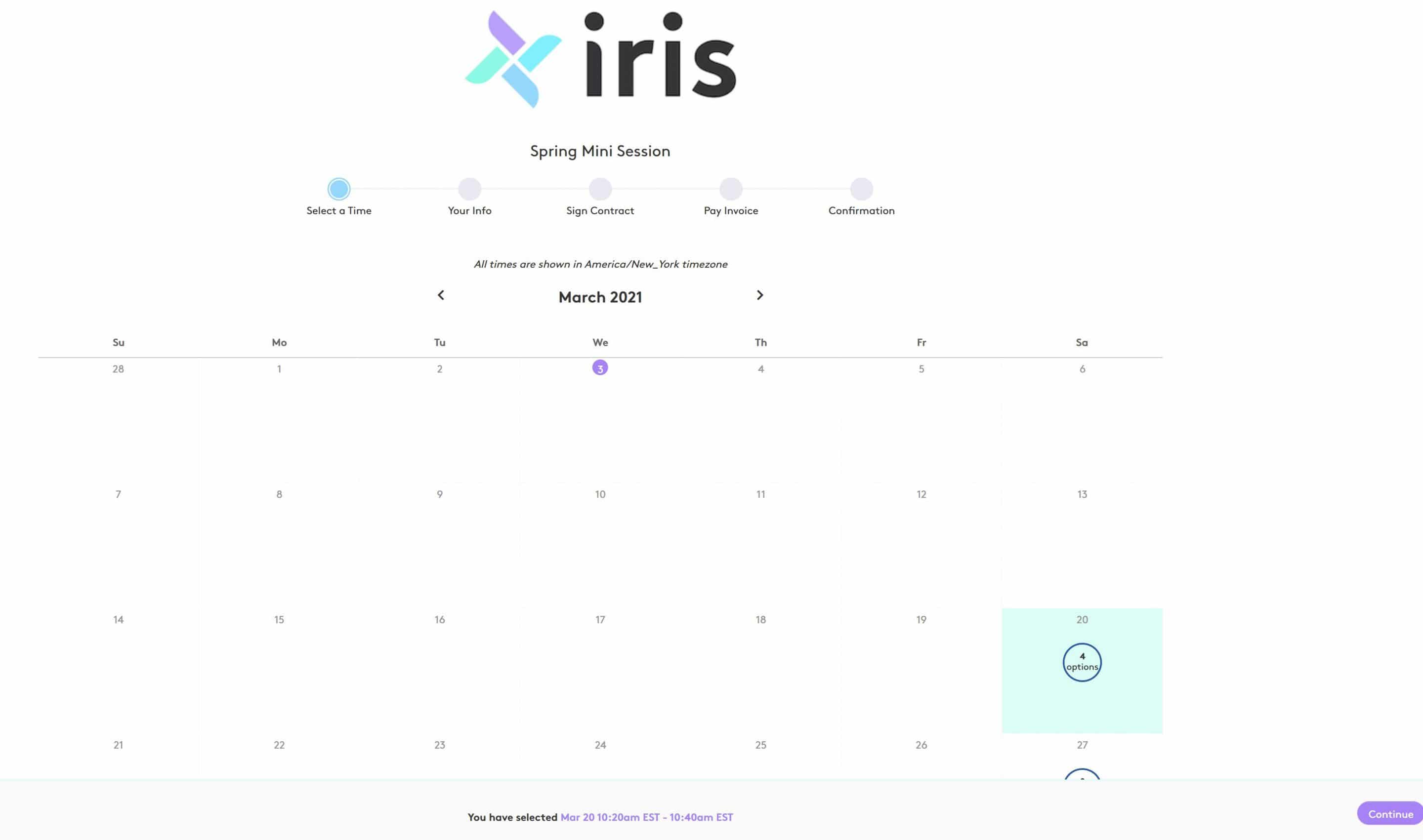 iris works booking calendar