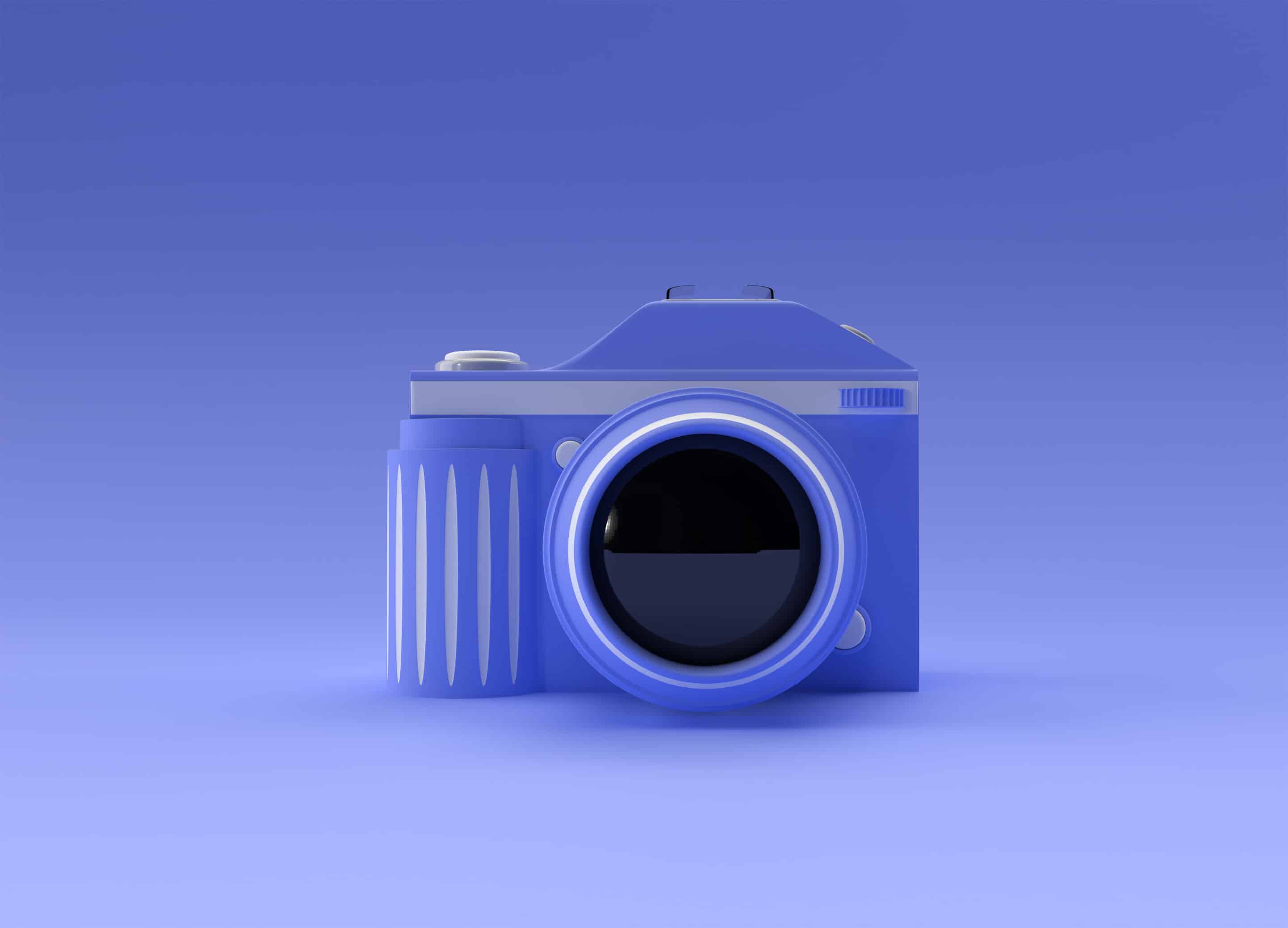 Purple mini camera on purple gradient background