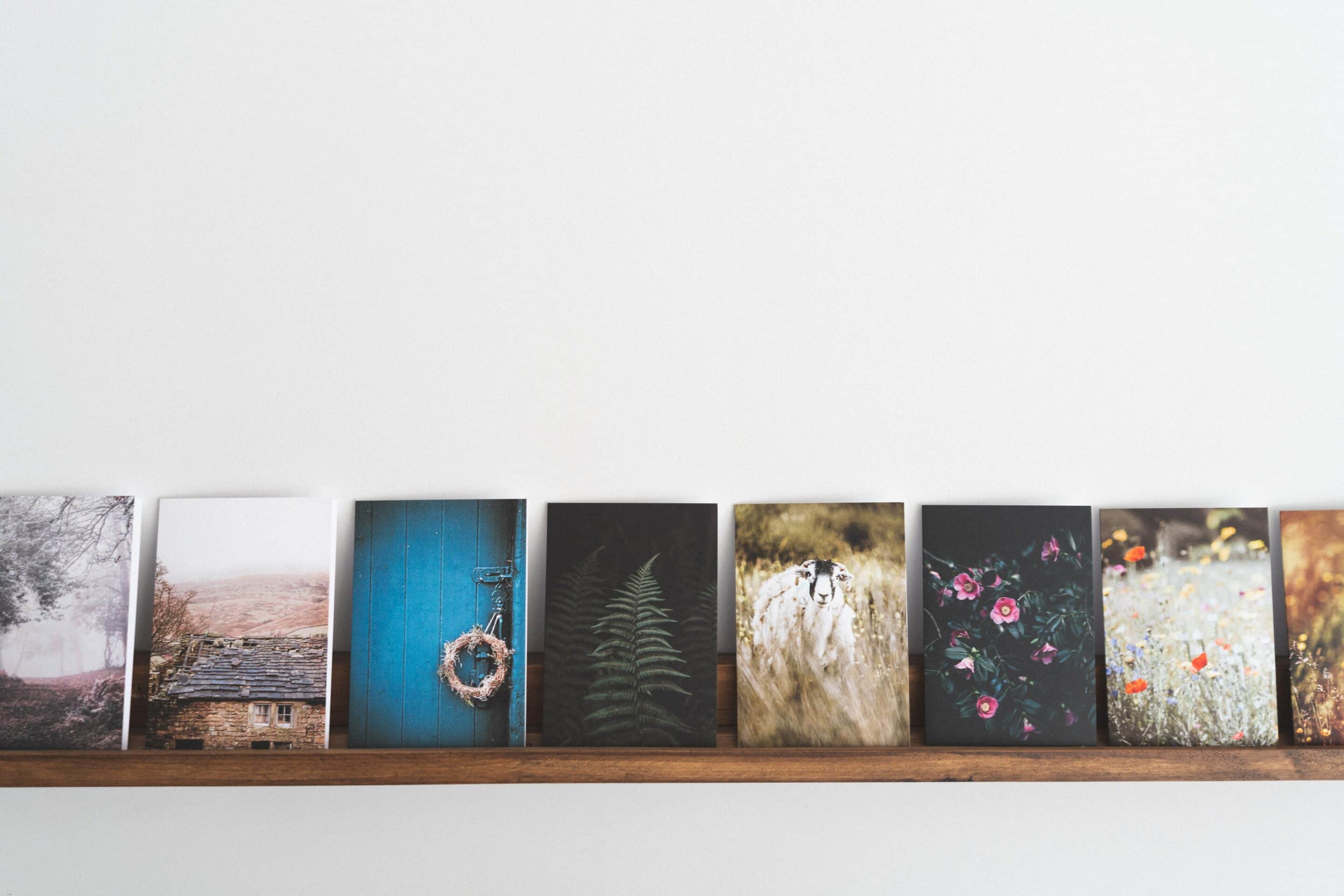 photo prints on shelf